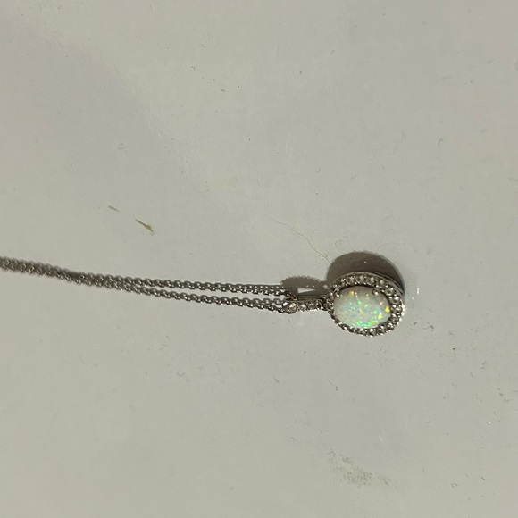 Lab-Created Opal & White Lab-Created Sapphire Necklace Sterling Silver 18" - Picture 4 of 5